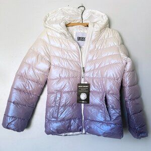 NWT GIRLS size 14/16 LARGE puffer coat DKNY SPORT ombre pearl white to purple